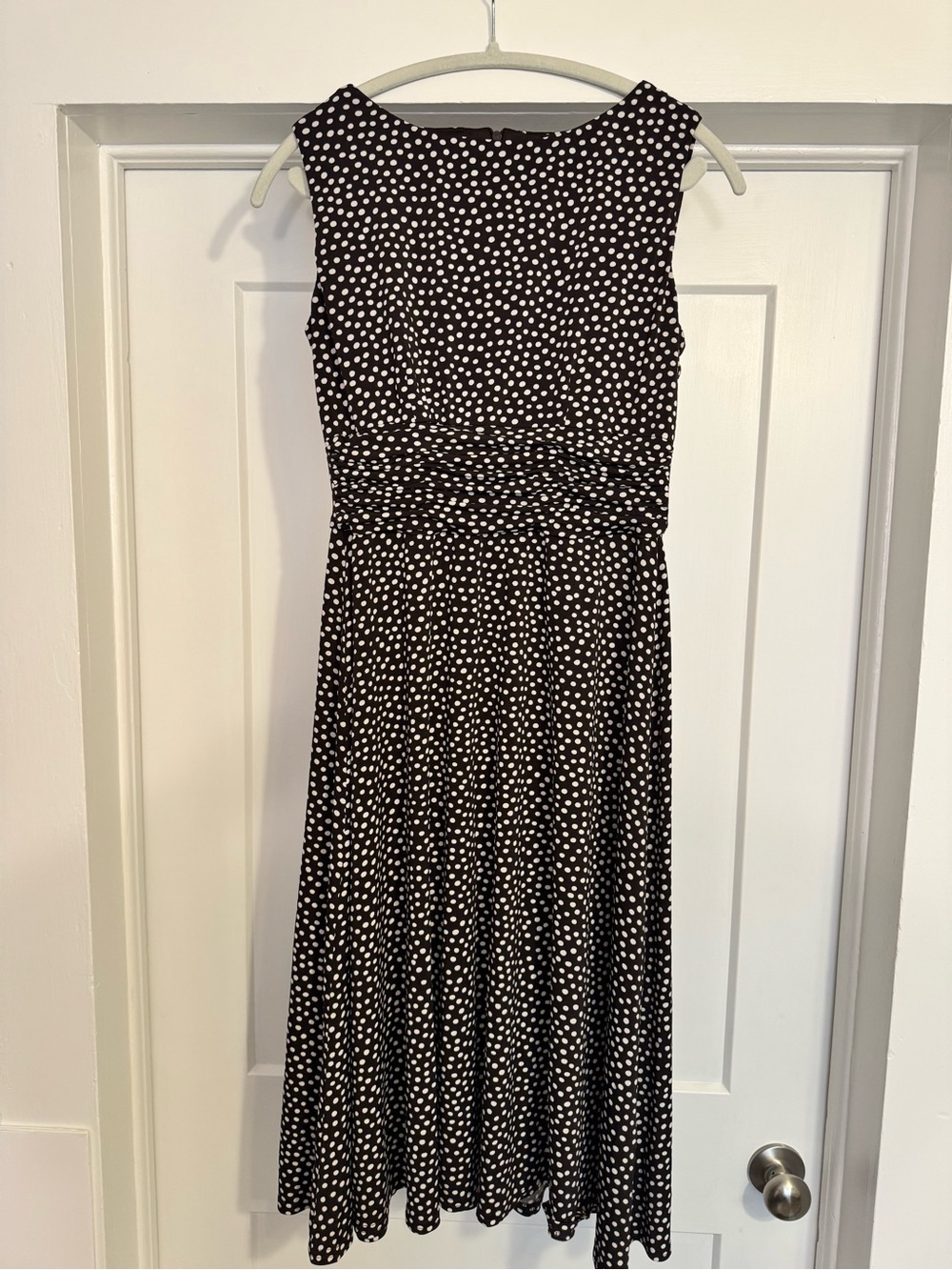 Midi Dress Brown and White Polka Dot Sleeveless | petite classic timeless preppy